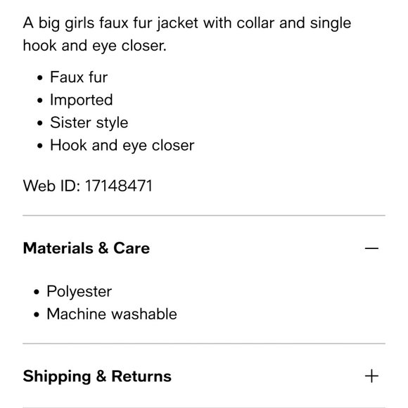 FAUX FUR JACKETS GIRLS 7Y NEW - Picture 2 of 2